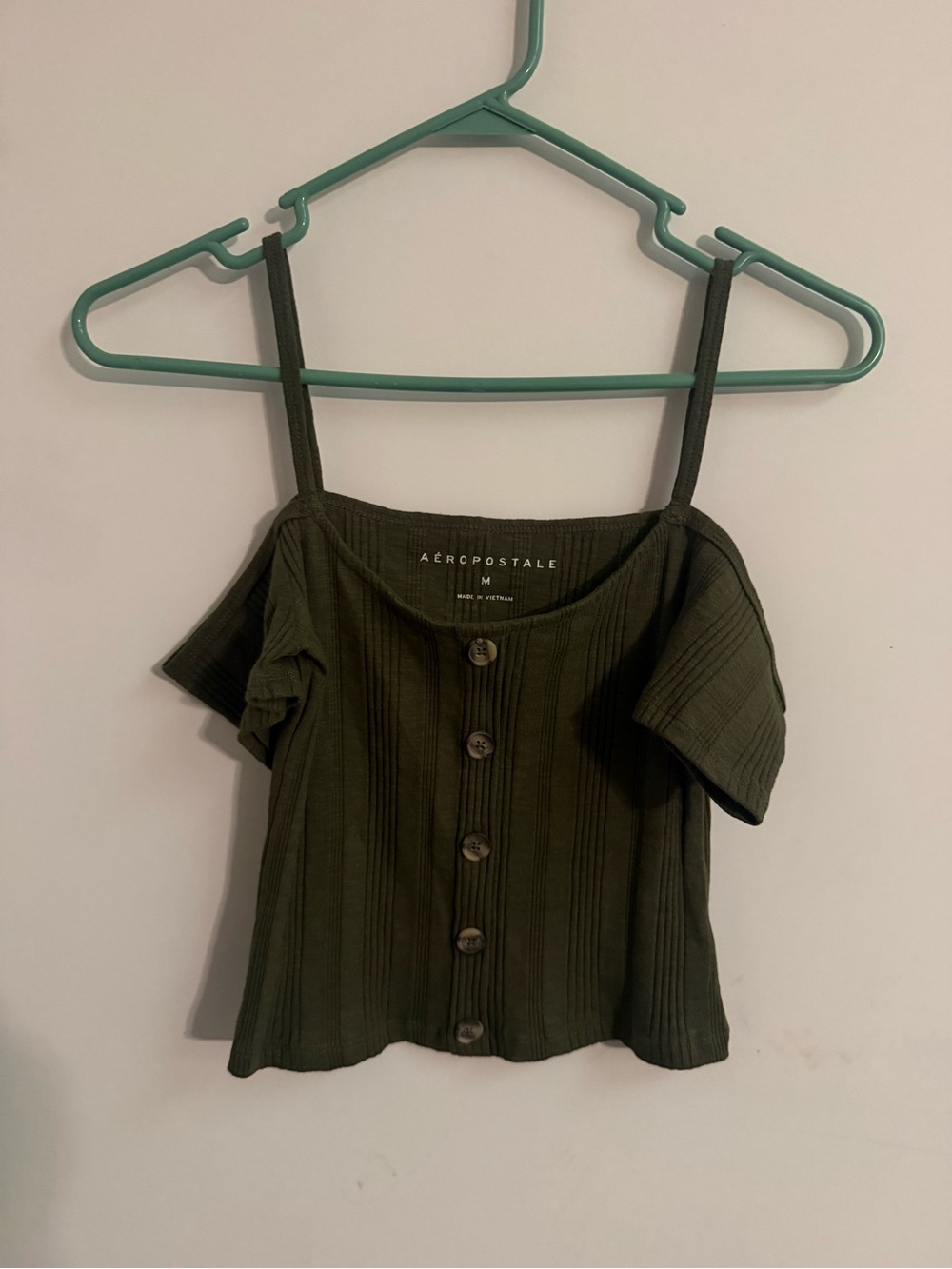 Aeropostale Olive Off-Shoulder Ribbed Button Cami